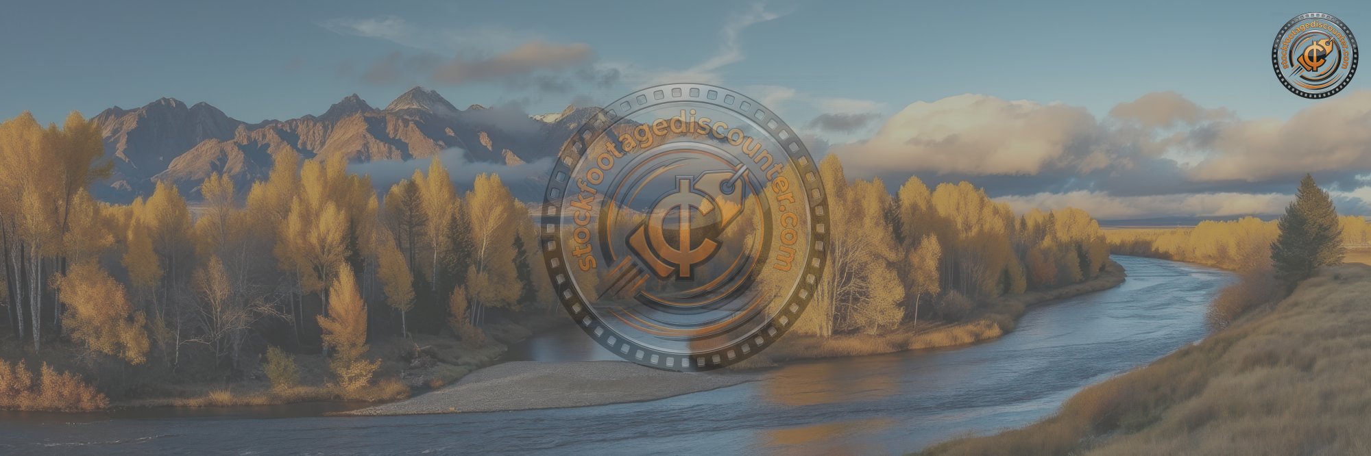 S t u n n i n g   a u t u m n   l a n d s c a p e   w i t h   a   w i n d i n g   r i v e r ,   c o l o r f u l   t r e e s ,   a n d   m a j e s t i c   m o u n t a i n s   d u r i n g   s u n s e t