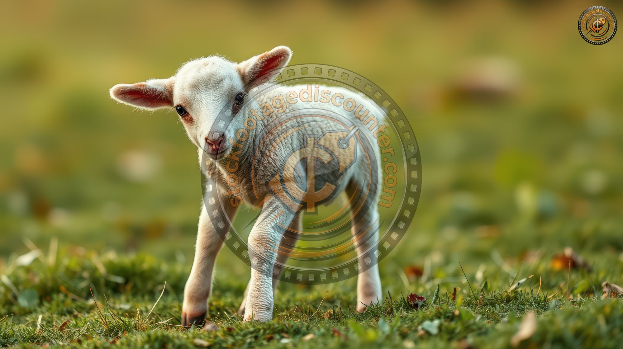 Playful lamb frolicking in a grassy field during golden hour in the countryside