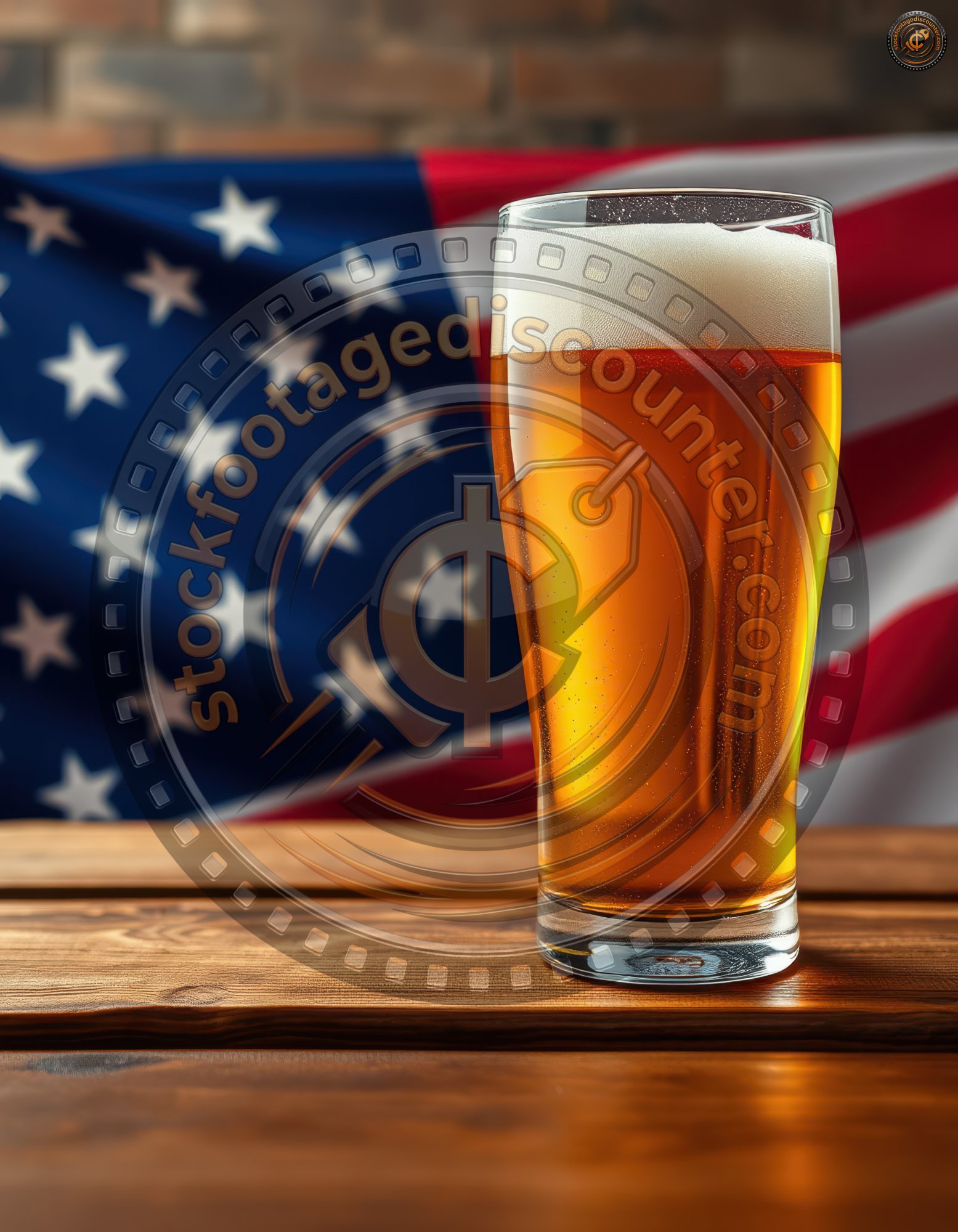 A tall glass of light beer rests on a dark wooden surface