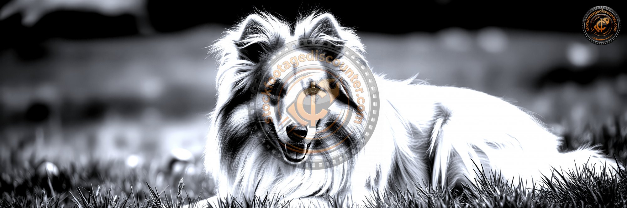 A   l o n g - h a i r e d   s a b l e   C o l l i e ,   w i t h   a   f l u f f y   w h i t e   c h e s t   a n d   r u f f ,   r e s t s   c o n t e n t e d l y   i n   t a l l   g r a s s