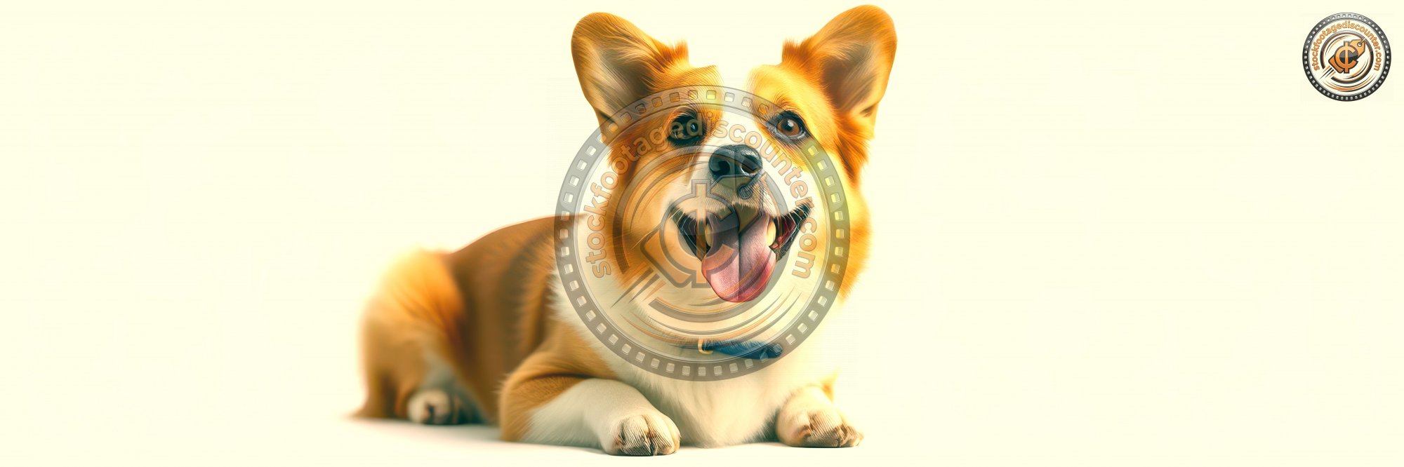 A   c h e e r f u l   c o r g i   r e s t s   c o m f o r t a b l y   a g a i n s t   a   p l a i n   w h i t e   b a c k d r o p