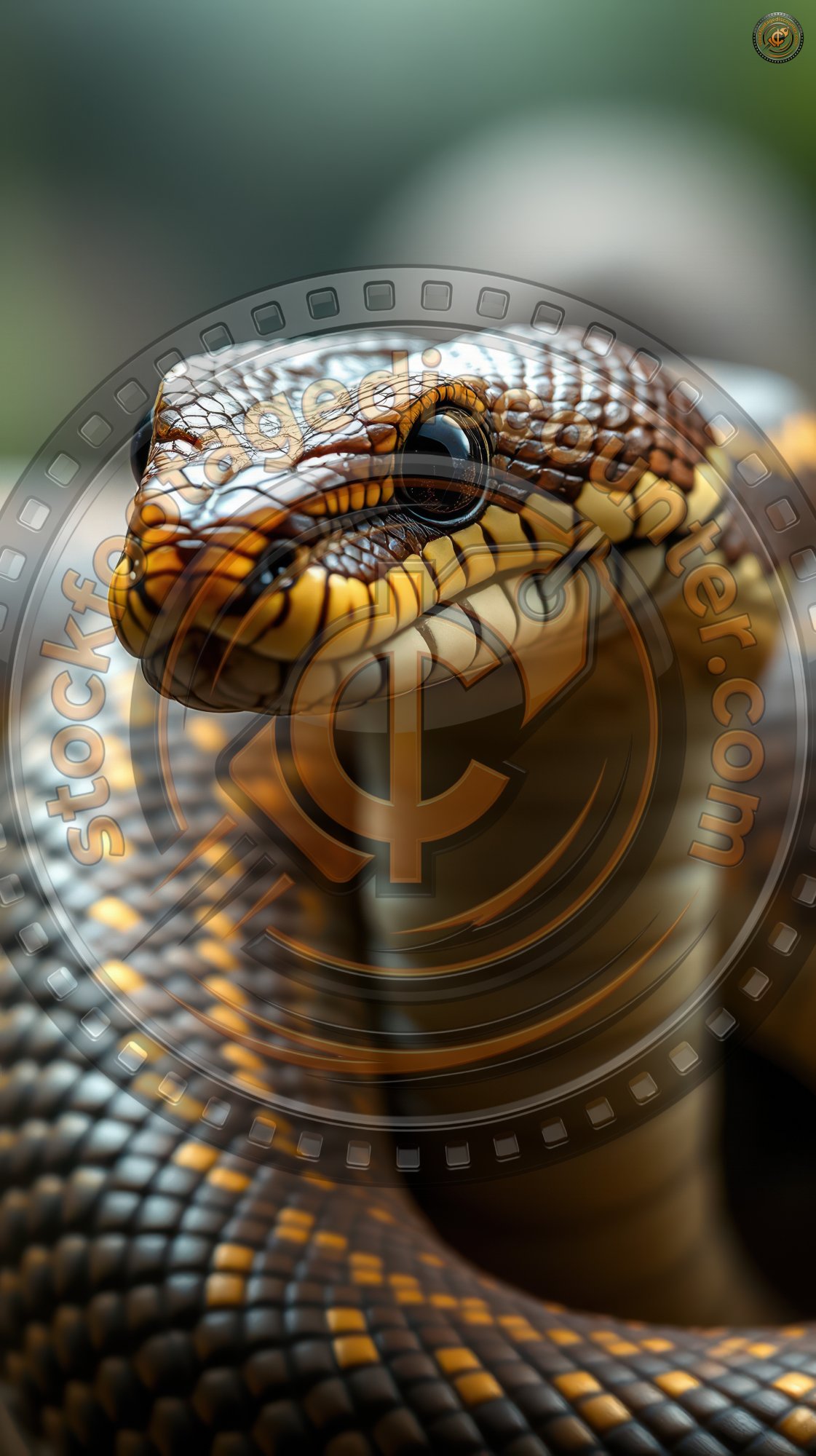 Close-up of a vibrant snake displaying intricate patterns in a natural habitat during daylight hours