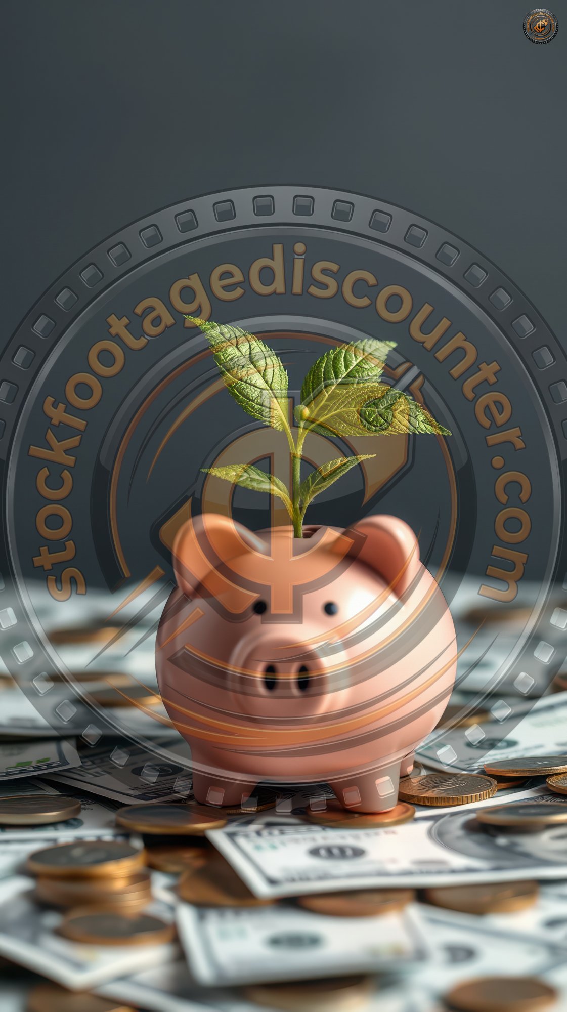 Creative representation of financial growth with a piggy bank sprouting a plant on a bed of cash