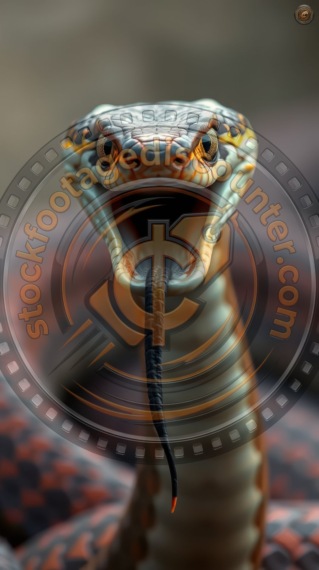 Close-up of a brightly colored snake displaying its forked tongue in a natural habitat