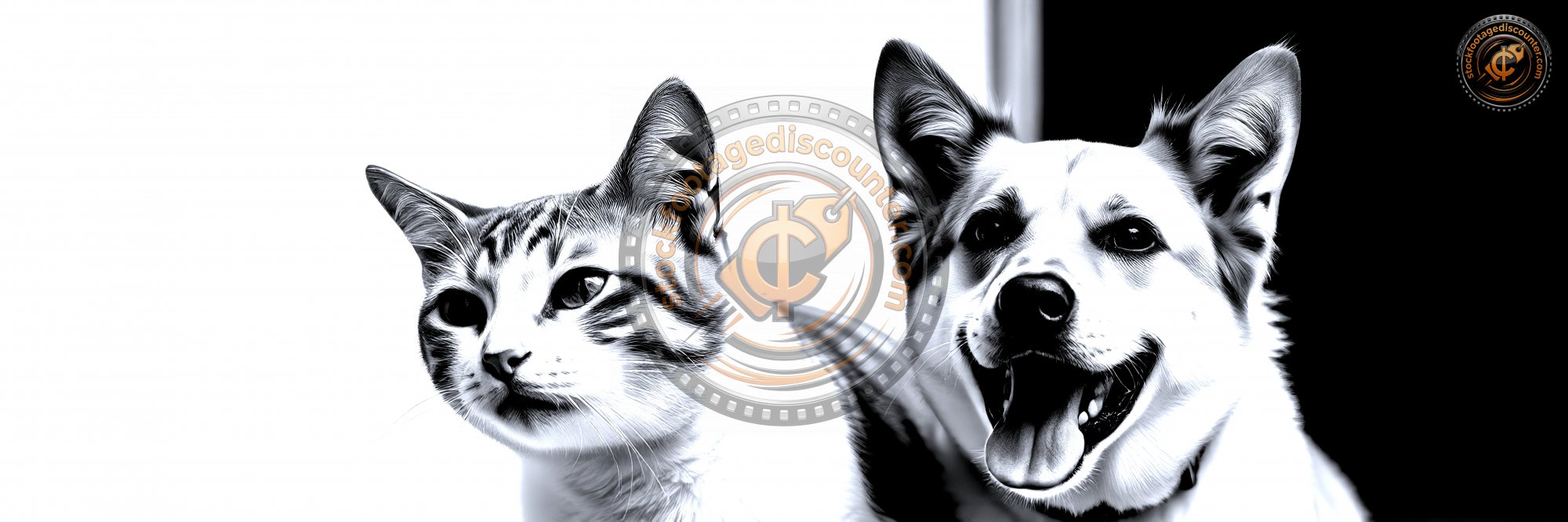 A   c l o s e - u p   s h o t   s h o w s   a   g i n g e r   c a t   a n d   a   g i n g e r   a n d   w h i t e   d o g   s i d e - b y - s i d e