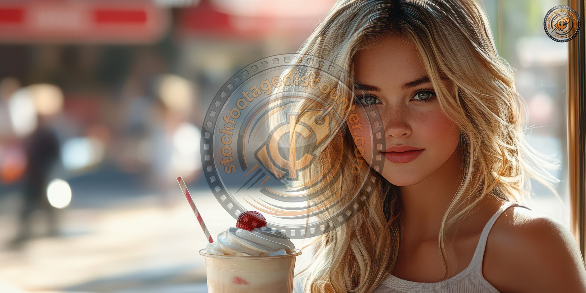 Blonde Girl With Milkshake In City. Milkshake. Ul Ab4f772c Cc08 4549 Bc47 1af79180430c 2 Gigapixel Standard 6x