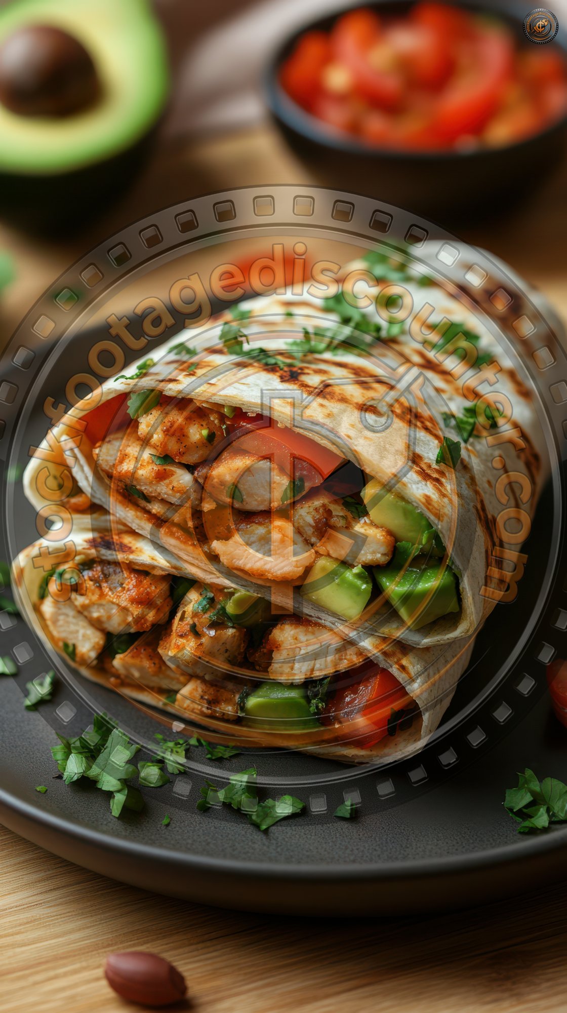 Chicken Avocado And Tomato Wrap On Plate. Chicken A3f65c54 02ca 4b74 8242 67b01b244afe 3 Gigapixel Standard 6x