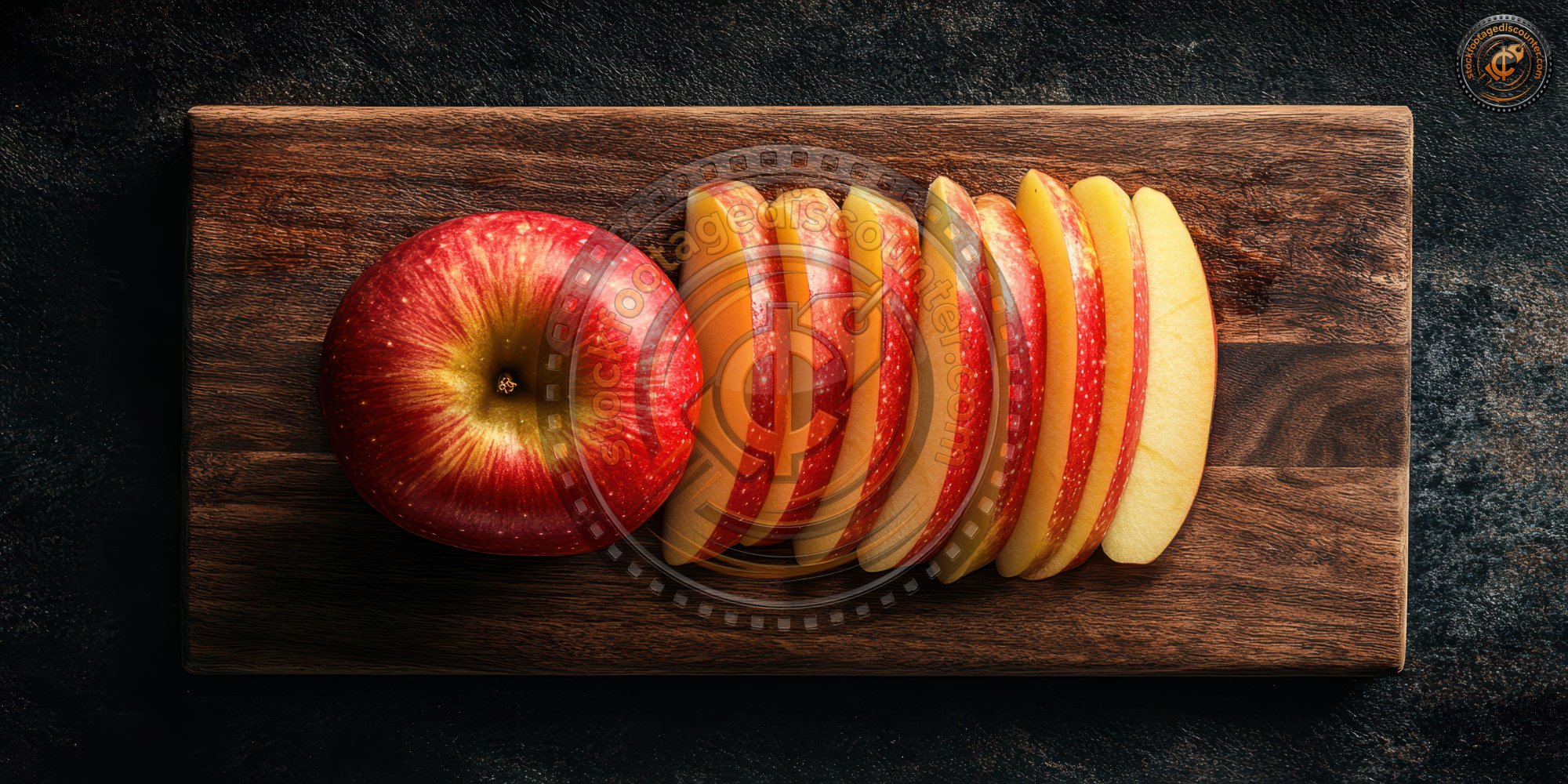 Overhead View Of Apple Slice On Cutting Board. Ch 7f55de09 5886 4702 Addb 6ae21f5d9aa6 3 Gigapixel Standard 6x