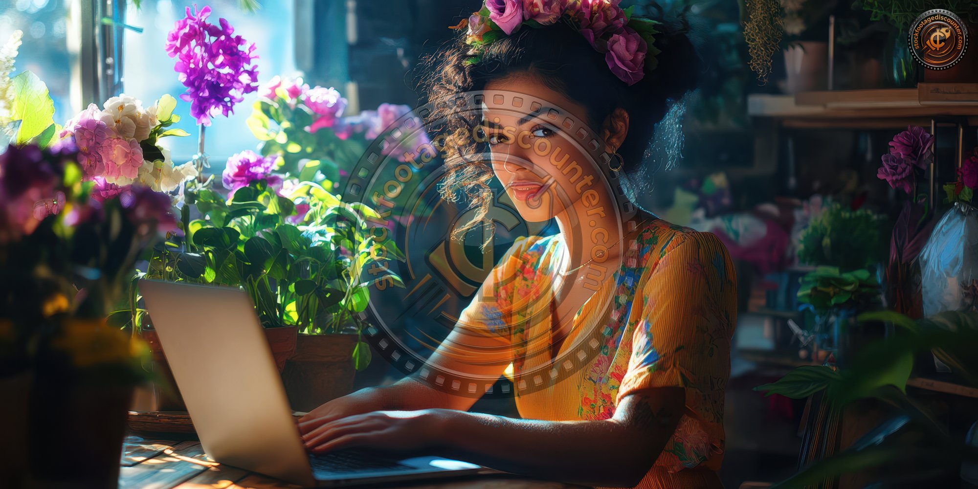 Young Beautiful Hispanic Woman Florist Using Lapt 587ff007 13c9 412e 98d3 989793f52c76 3 Gigapixel Standard 6x