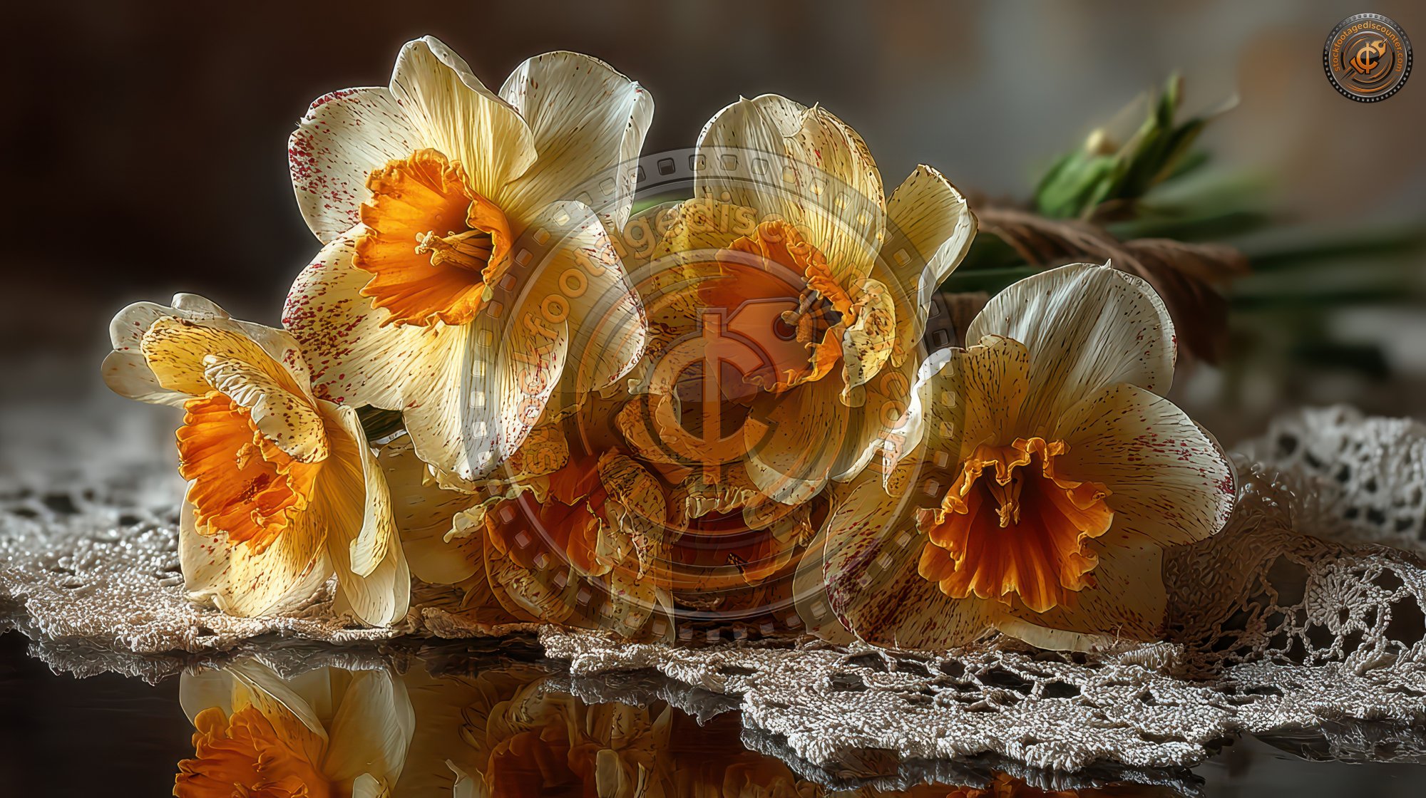 Yellow Daffodils On A Table With Lace Indoors. Fl A593b6ae 2ec7 4070 A994 572882dabb69 2 Gigapixel Standard 6x