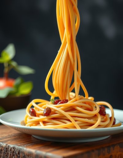 Spaghetti being tossed into a plate of pasta with red sauce