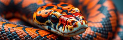 Vibrant snake displaying intricate patterns in a close-up view in natural habitat