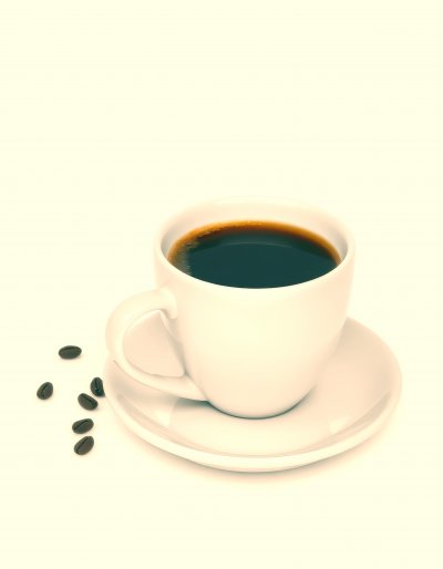 B l a c k   c o f f e e   c u p   o n   w h i t e   s a u c e r   n e x t   t o   c o f f e e   b e a n s   i n   a   s i m p l e   s e t t i n g   p e r f e c t   f o r   a   m o m e n t   o f   r e l a x a t i o n
