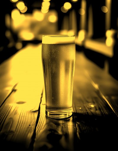A   t a l l   g l a s s   o f   l i g h t - c o l o r e d   b e e r   w i t h   a   c r e a m y   h e a d   r e s t s   o n   a   p o l i s h e d   w o o d e n   t a b l e