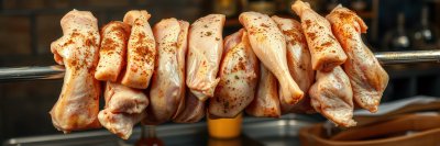 Deliciously marinated chicken pieces ready for grilling at a backyard barbecue setting in the afternoon