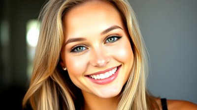 A   w o m a n   w i t h   l o n g   b l o n d e   h a i r   s m i l e s   b r i g h t l y   f o r   t h e   c a m e r a