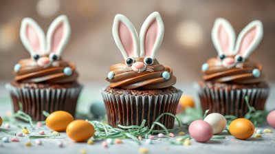 Delightful bunny-themed cupcakes decorated for a festive celebration during springtime