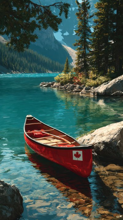 A Canoe In A Lake With A Treed Shoreline. Canadian 86f9bde3 A403 4cb8 909a 4d5fbca02a23 0 Gigapixel Standard 6x