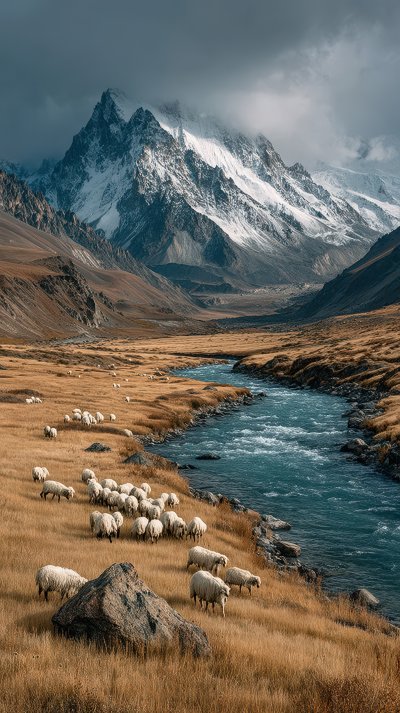 A Herd Of Sheep Grazing On The Bank Of The River E475860f 9f58 4afd 8e9b 8c1f517279cc 2 Gigapixel Standard 6x