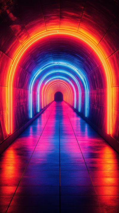 A Long Tunnel With Neon Lights That Are Orange Red 0fa7a6e1 9fa6 478c 9bde Cee2e31fc559 0 Gigapixel Standard 6x