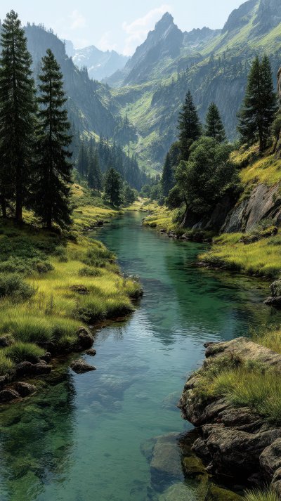 Alpine River Winding Through Lush Meadows And Maj Efef5dac 7662 492d Be57 16bd1ba77805 1 Gigapixel Standard 6x