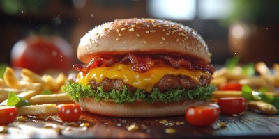 Bacon Cheese Burger Fries Ai Generated Tasty Chicken Burger Hamburger Cheeseburger With Bacon On White Background Soft F 1737406335 Gigapixel Standard 6x