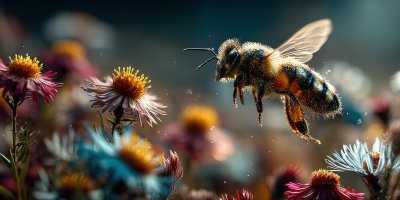 Bee In Flight Over Wildflowers Under A Sunny Blue 4bc9a9c2 4295 478d B1e0 969b4c332655 1 Gigapixel Standard 6x