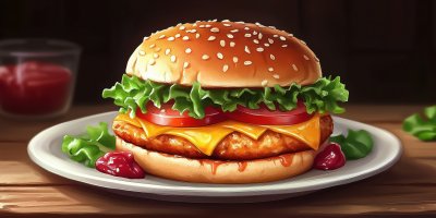 Big Hamburger On The Plate Chicken Cheeseburger Ultra Realistic Photorealistic Ar 2 1 Stylize 250 V 6 1 1737596085 Gigapixel Standard 6x