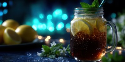 Blue Background Featuring Iced Lemon Tea In A Mas D9f03680 Eb72 4ebf Abf9 9a1be6e57f04 1 Gigapixel Standard 6x