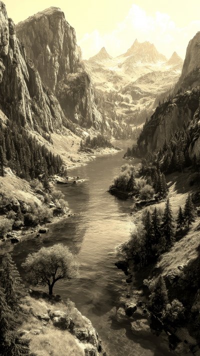 Breathtaking View Of A Serene Lake Surrounded By 78a9d685 Cce3 4164 Ae6a 5e4786a79192 2 Gigapixel Standard 6x Sepia