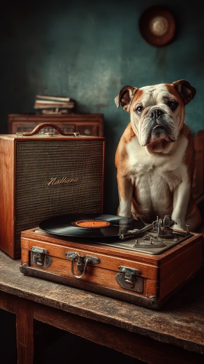 Bulldog Playing Records With Background Of A Spea 9a592a68 B324 41da Bf4d 88441a4689fe 0 Gigapixel Standard 6x