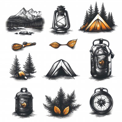 Camping Icons Set In Silhouette Retro Style. B25f01bd 37e5 4a64 9d8a 5085f8b379be 1 Gigapixel Standard 6x Stylut