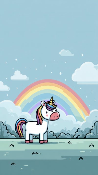 Cartoon Unicorn With Rainbow Mane And Tail On Gree 61e25da8 702c 4d92 9d26 0fff891df841 0 Gigapixel Standard 6x