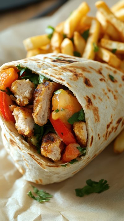 Chicken And Vegetable Wrap With French Fries. Chi 1bb12e60 5f49 45f8 B2fc A3c425e3263f 0 Gigapixel Standard 6x