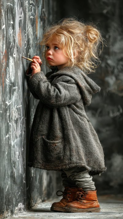 Childgirl Draws With Chalk On The Blackboard. Cute Tod A214fb98 C08c 4369 B72c 3afa292fd043 1 Gigapixel Standard 6x