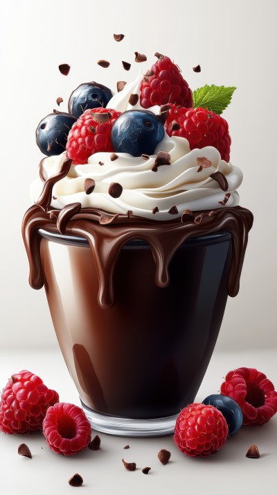 Chocolate Pudding With Cream And Fresh Berries. P F23e8d8b 5b1c 4e04 Ba1c D12412e31b0f 1 Gigapixel Standard 6x