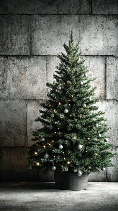 Christmas Tree Against Concrete Wall. Christmas B 6d14dede E537 4db5 8a25 3652222a443b 2 Gigapixel Standard 6x