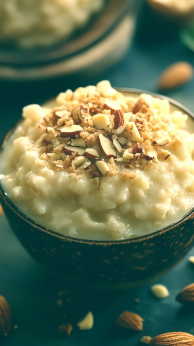 Close Up Of A Rice Pudding With Almond Topping Sh Fa26e4ba 4ffd 43ee 9e19 57556f993b12 3 Gigapixel Standard 6x Tealorange