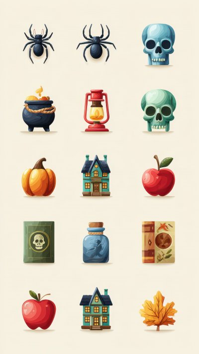 Colorful Halloween Icons Set Featuring Spider Ca 6c713dfb A7fb 48cc A600 D28898205d0c 3 Gigapixel Standard 6x