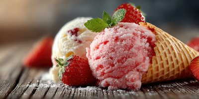 Cone Of Coconut And Strawberry Ice Cream On Woode D347355e 270c 41bb Bb5a 92b614c2c280 3 Gigapixel Standard 6x