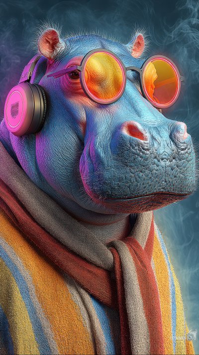Cool Neon Party Dj Hippo In Headphones And Sungla 34ec647a 4e68 4e51 A356 D326594414e7 1 Gigapixel Standard 6x