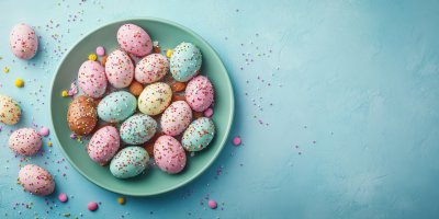 Easter Sweets Concept. Top View Photo Of Green Pl Bb4af192 010e 4761 9c89 Bc5ef5673d4c 2 Gigapixel Standard 6x