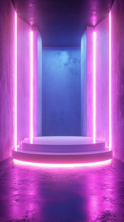 Futuristic Showroom With Glowing Neon Lights Illu B9c01c8b 9356 4fb0 891a Ec6a1f438178 3 Gigapixel Standard 6x