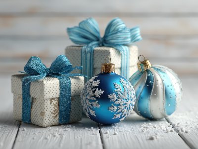 Gift Boxes And Christmas Blue Balls On White. Chr 99813d96 E98b 4e16 9e1a 87d84d295bbe 3 Gigapixel Standard 6x