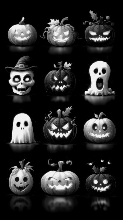 Halloween Pumpkins With Spooky Faces On Black Ba 92b5e3f2 5610 442d 904d 00e09c710f7a 1 Gigapixel Standard 6x Bw