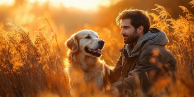 Handsome Man With A Dog Golden Retriever Walk In B6e71cce 887c 498a 9cc5 8a5d2c7e53f1 1 Gigapixel Standard 6x