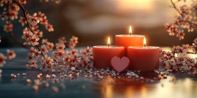 Hawthorn Blossom With Three Heart Candles. Candle F7beea47 86ea 489e Ae6d Ed8c268ee476 1 Gigapixel Standard 6x