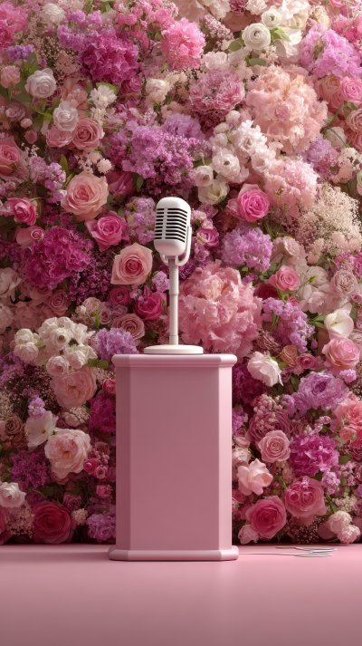 Microphone On Podium With Beautiful Flowers. Beau 0efcf97f 19b5 4009 8af1 5cbccec51c13 1 Gigapixel Standard 6x