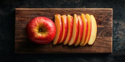 Overhead View Of Apple Slice On Cutting Board. Ch 7f55de09 5886 4702 Addb 6ae21f5d9aa6 3 Gigapixel Standard 6x