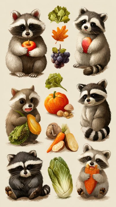 Raccoon And Vegetables. Autumn Icon Set. Illustr 9558cc13 0bf7 4906 9f34 Ff14a05142d4 1 Gigapixel Standard 6x